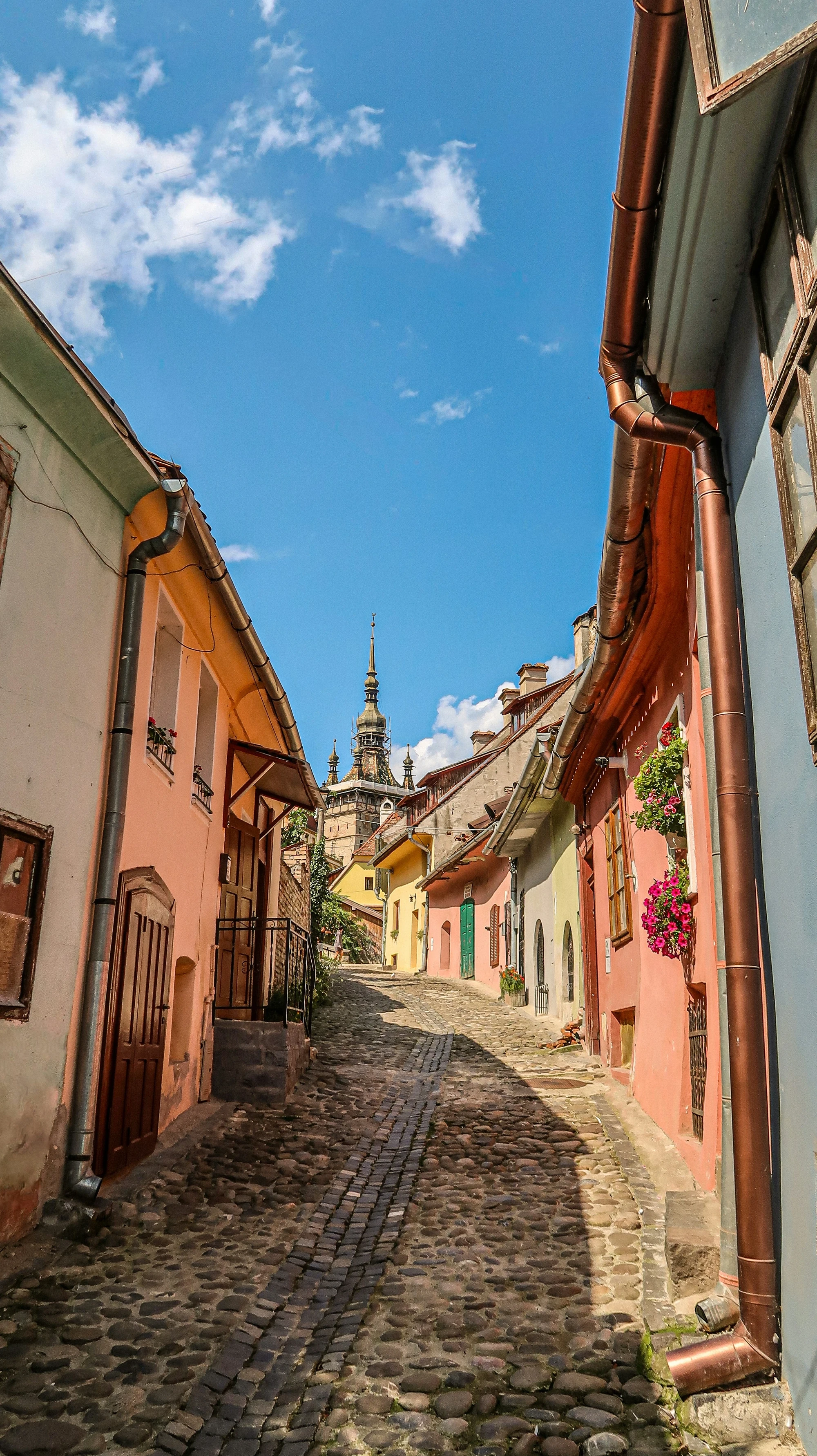 Day 1 Sighișoara medieval citadel rooftops and Clock Tower view