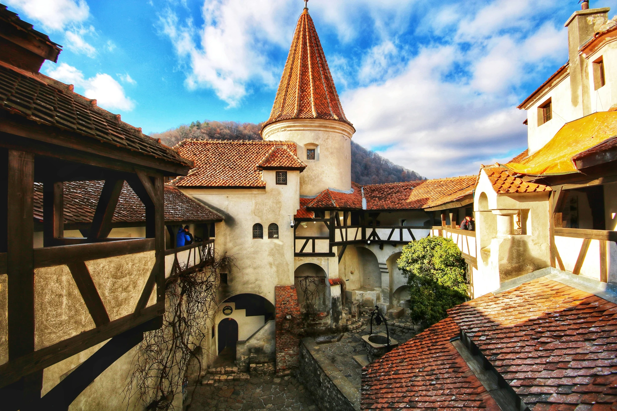 Bran Castle hilltop medieval fortress with towers and steep rocky base